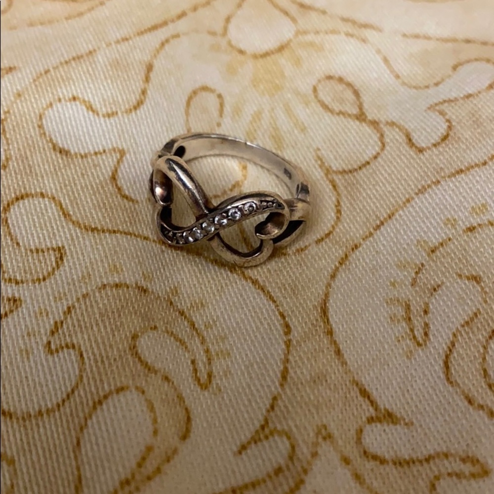 .925 Solid Sterling Silver Czs Infinity Heart Ring - image 3